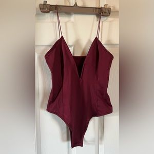 BNWOT Burgundy plunge bodysuit